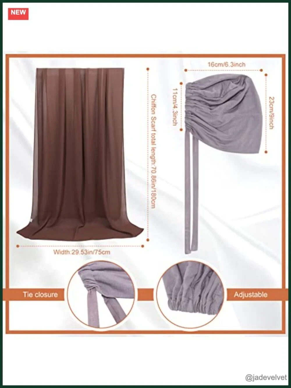 Chiffon Scarves Set with Hijab Caps Muslim Underscarf Turban Sleep Hats Soft